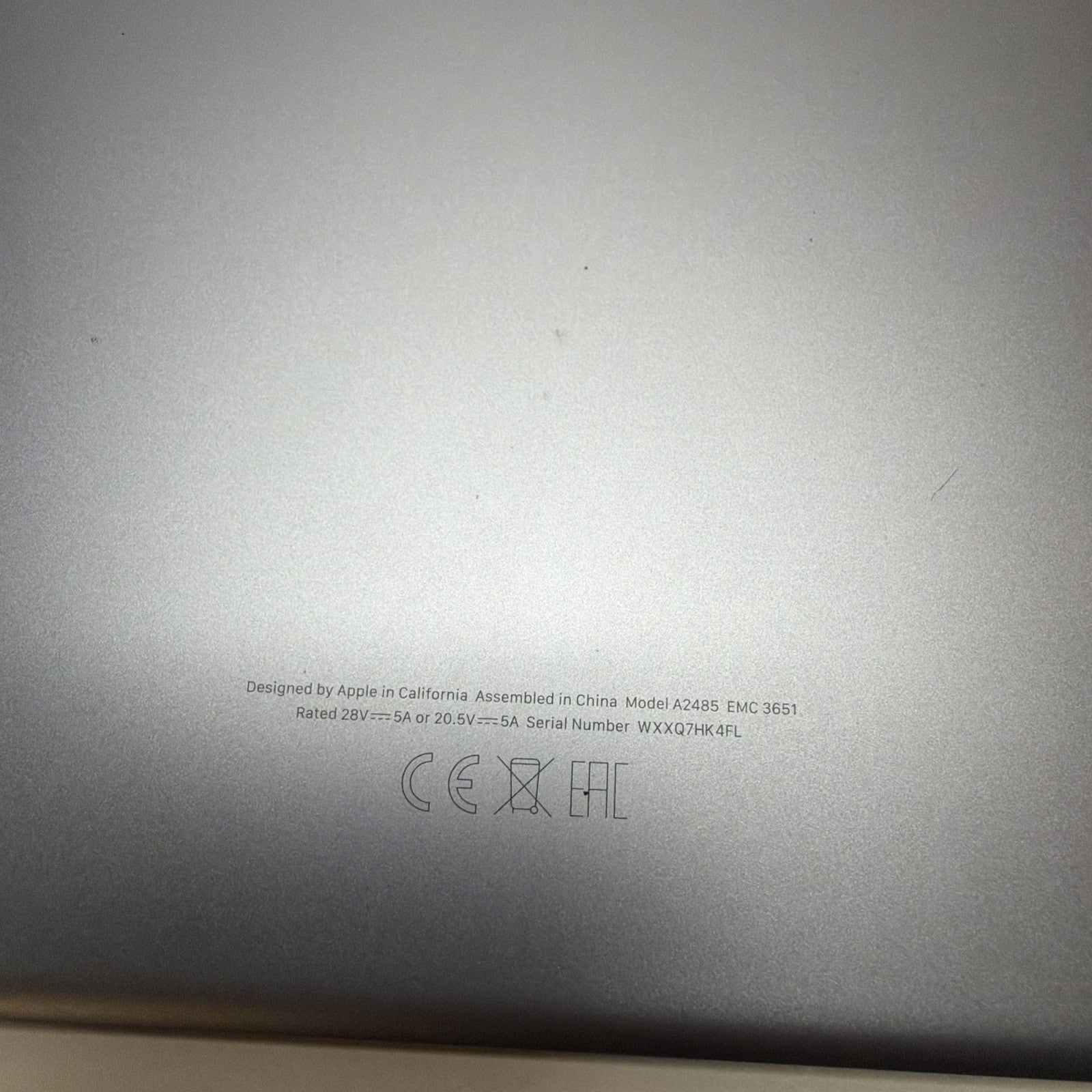 Apple Macbook Pro 16” M1 A2485 Base Back Cover Space Grey Inc Screws