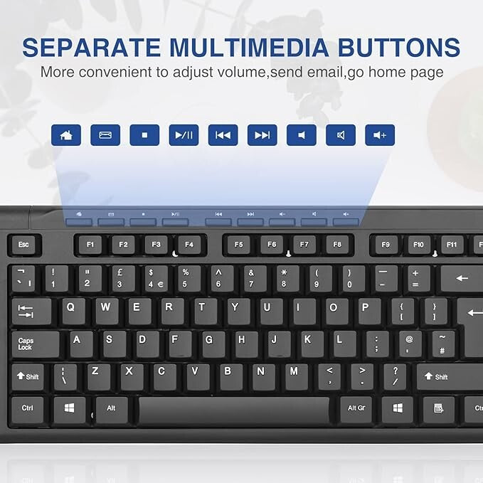 Rii RK907 USB Wired Keyboard Full Size Office Keyboard Compatible with Mac & PC