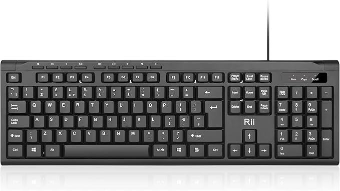 Rii RK907 USB Wired Keyboard Full Size Office Keyboard Compatible with Mac & PC