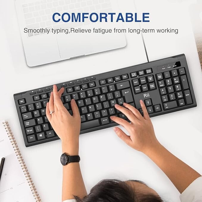 Rii RK907 USB Wired Keyboard Full Size Office Keyboard Compatible with Mac & PC