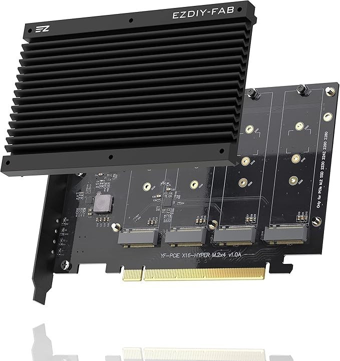EZDIY-FAB Quad M.2 PCIe 4.0/3.0 X16 Expansion Cad with Heatsink, Support 4 x PCI